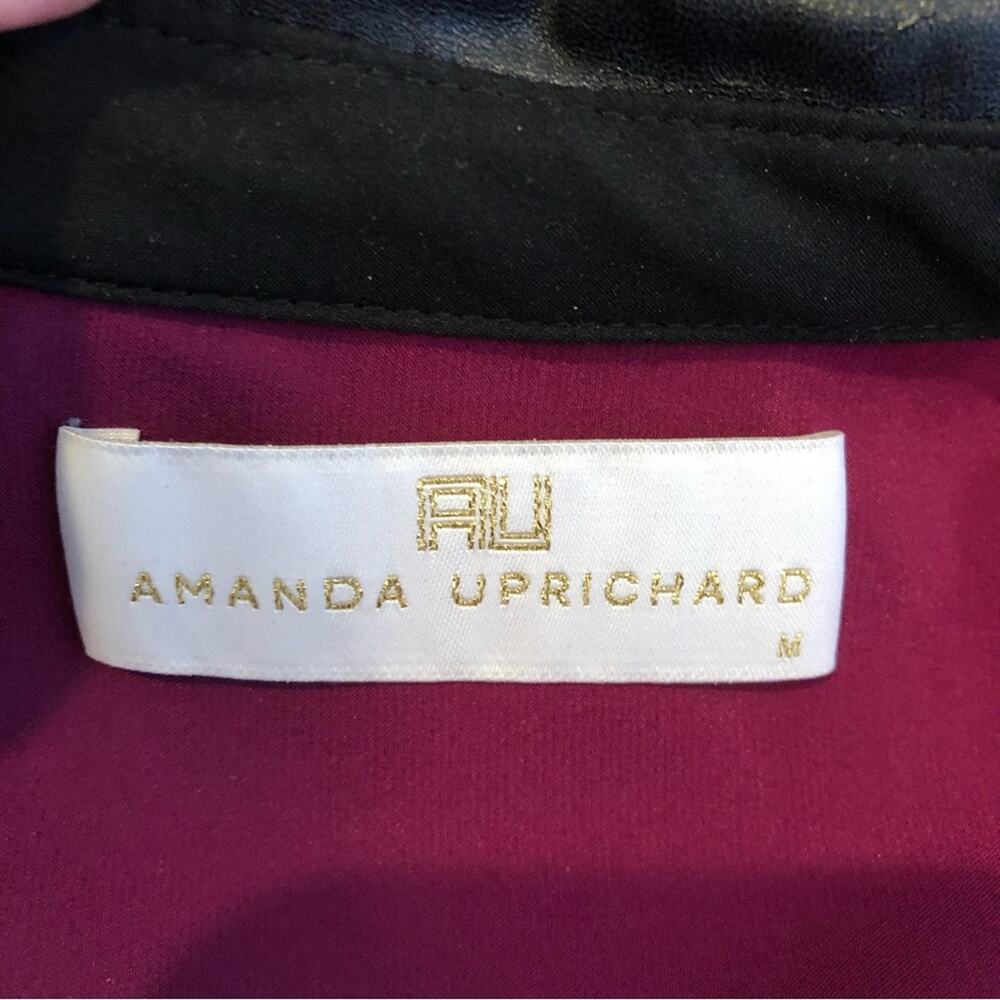 Amanda Uprichard magenta purple black faux leather collar silk dress size Medium - Picture 11 of 14
